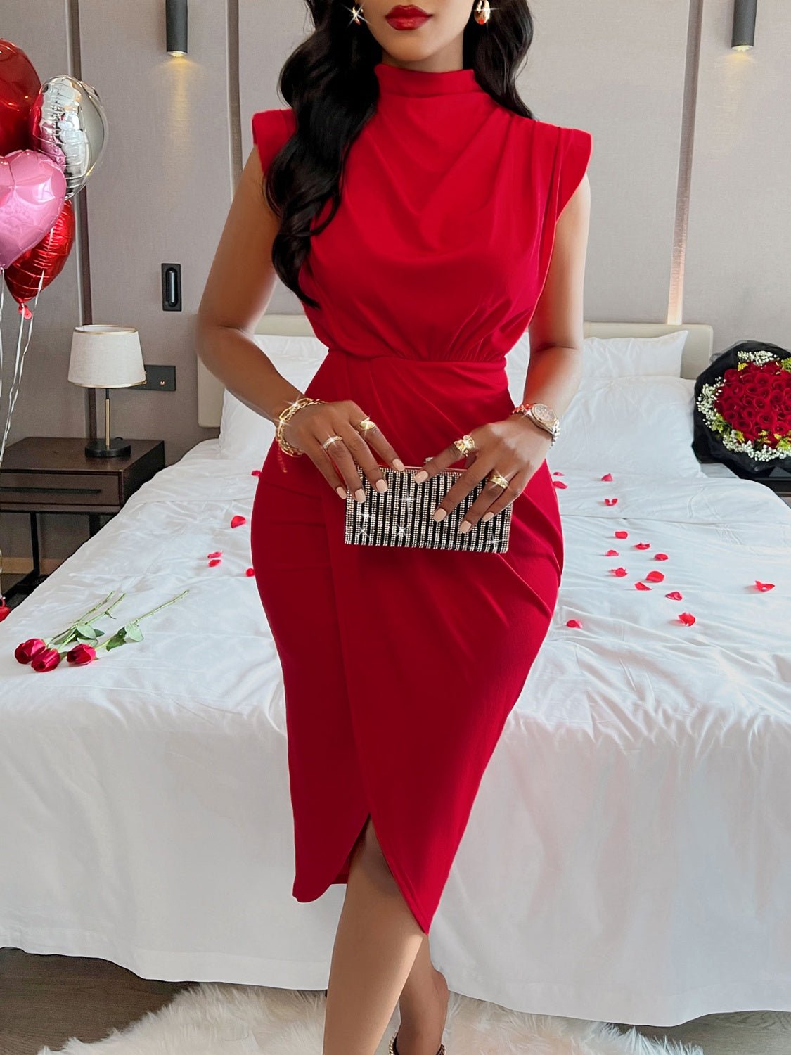 Cutout Slit Mock Neck Sleeveless Dress - BloomBliss.com