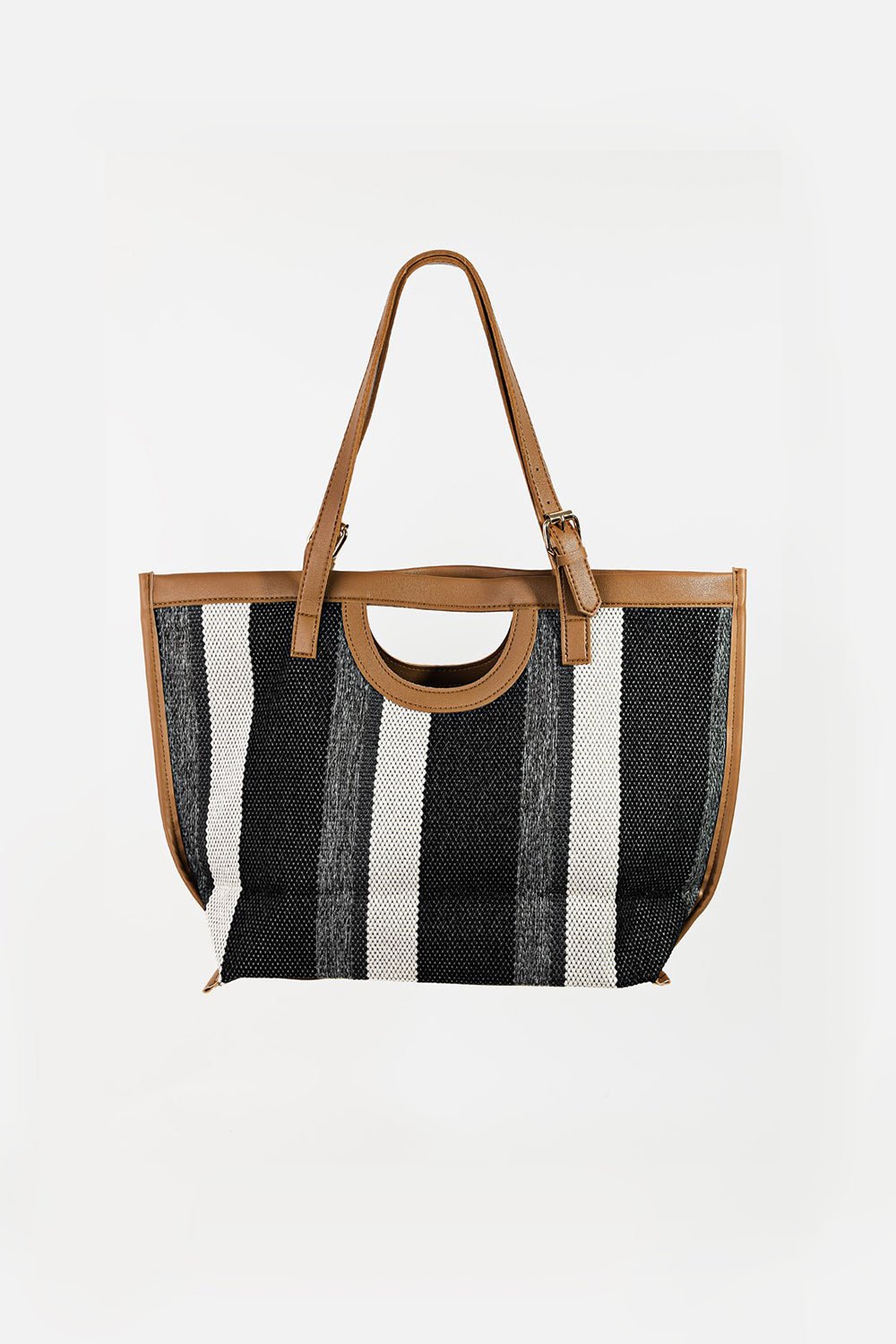 Fame Striped PU Leather Trim Tote Bag - BloomBliss.com