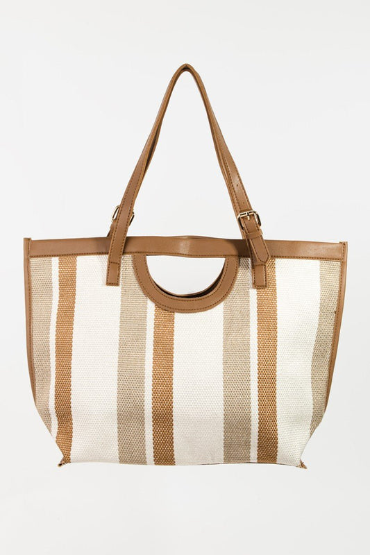 Fame Striped PU Leather Trim Tote Bag - BloomBliss.com