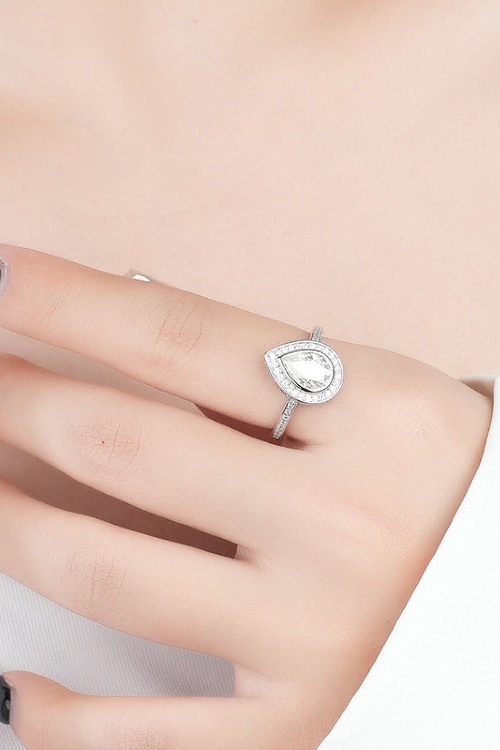 925 Sterling Silver Teardrop Moissanite Ring - BloomBliss.com