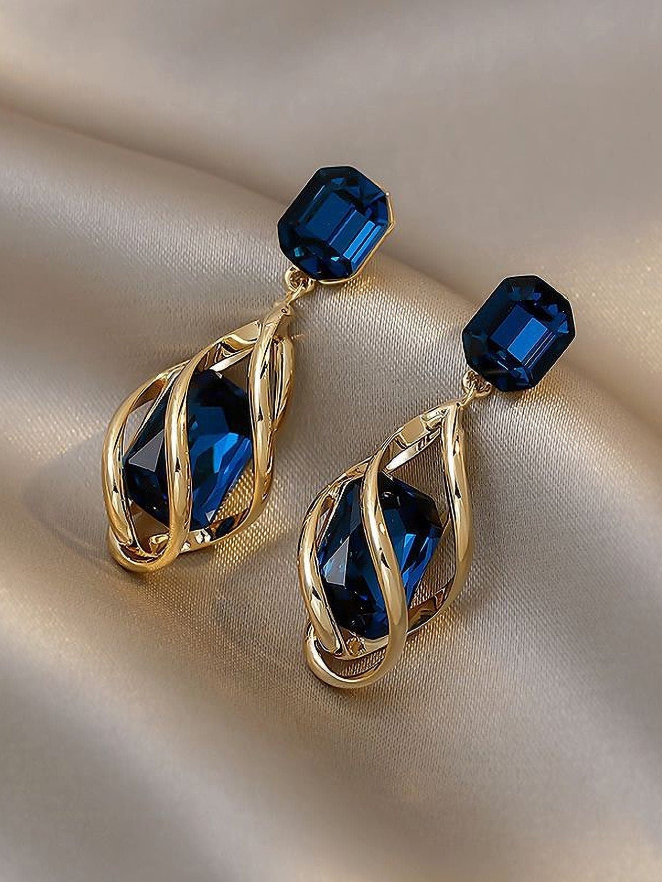 Beautiful Blue Gem Drop Earrings - BloomBliss.com
