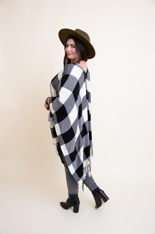 Buffalo Check Tassel Poncho - BloomBliss.com