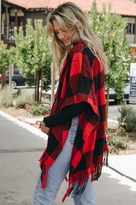 Buffalo Check Tassel Poncho - BloomBliss.com