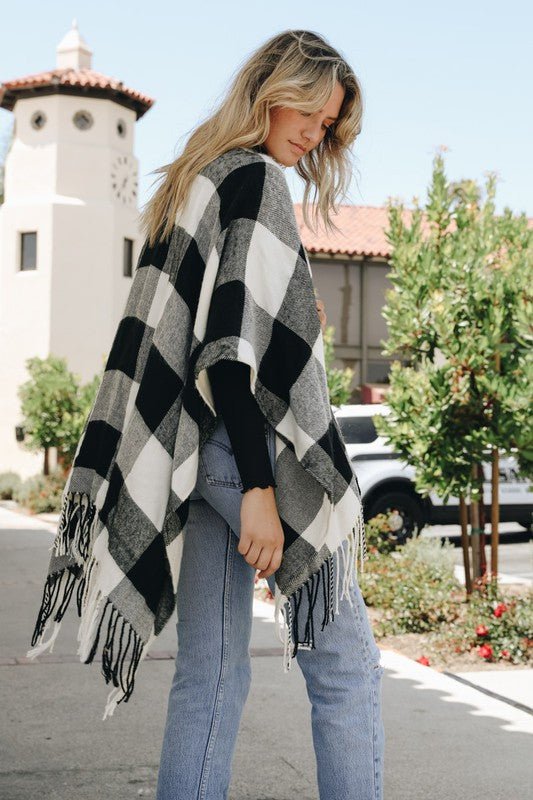 Buffalo Check Tassel Poncho - BloomBliss.com