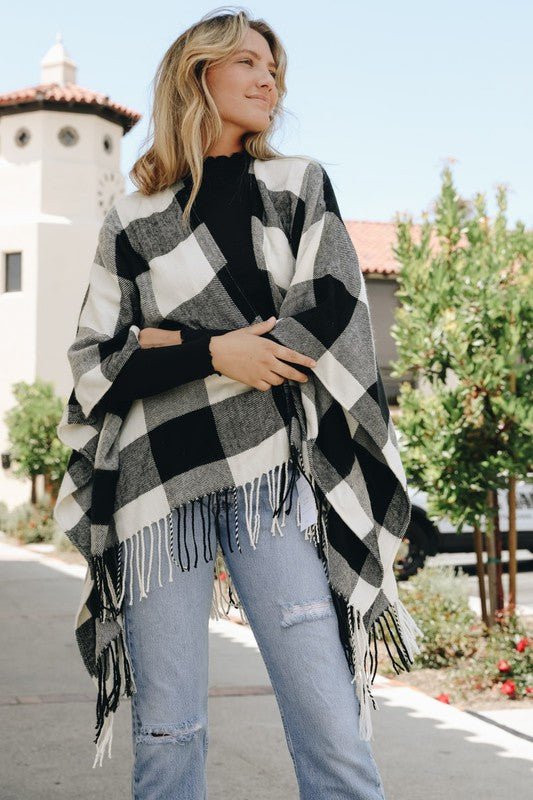 Buffalo Check Tassel Poncho - BloomBliss.com
