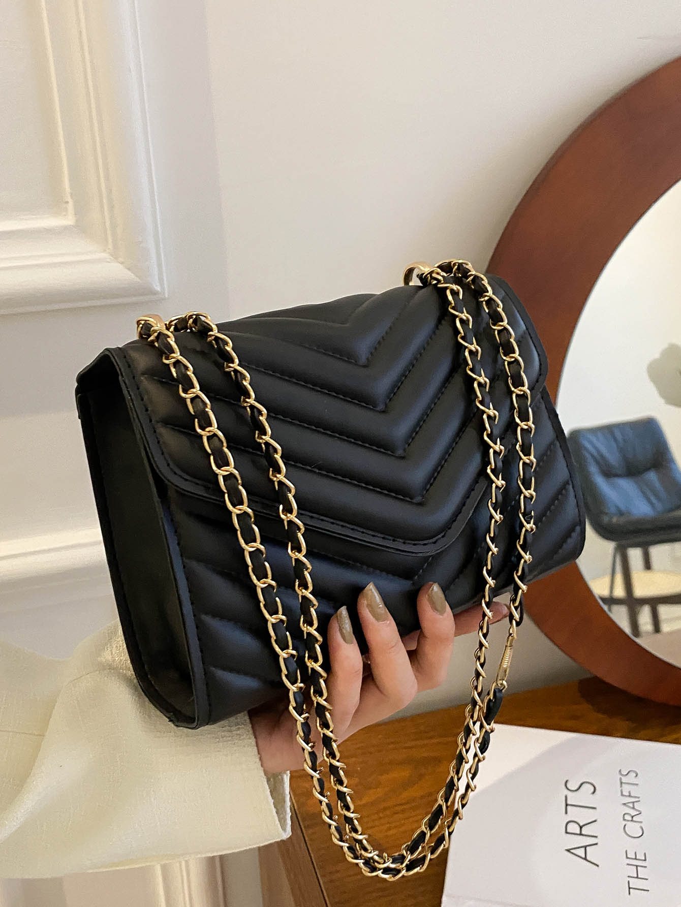 Chevron Pattern Chain Flap Square Bag - BloomBliss.com