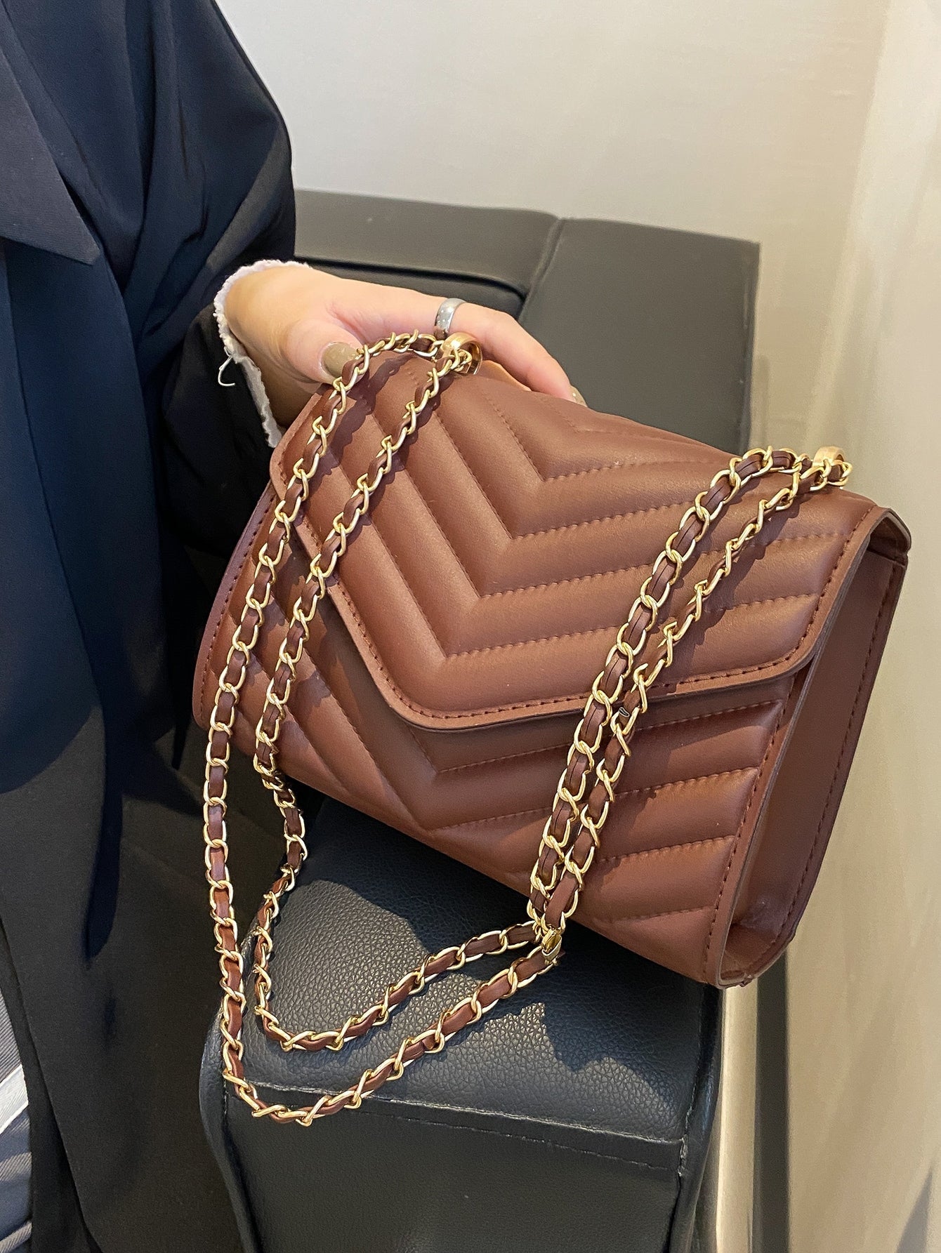 Chevron Pattern Chain Flap Square Bag - BloomBliss.com