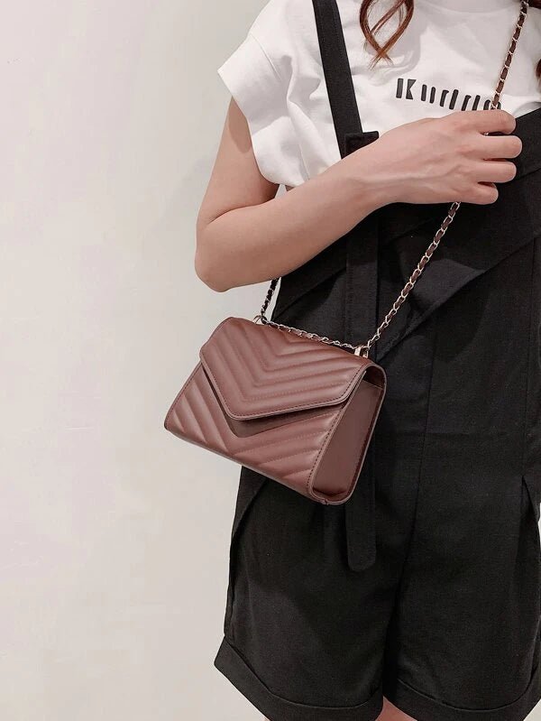 Chevron Pattern Chain Flap Square Bag - BloomBliss.com