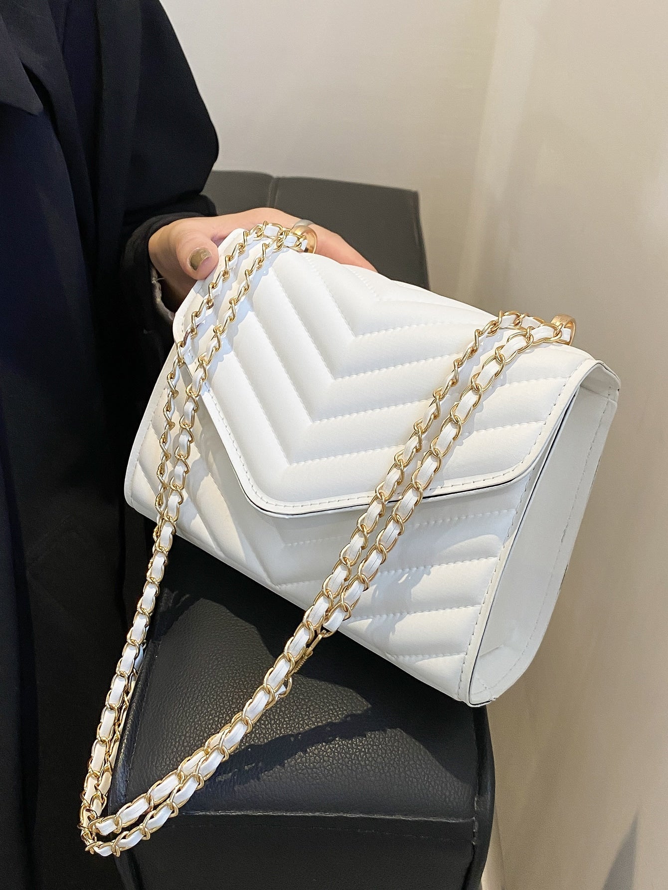Chevron Pattern Chain Flap Square Bag - BloomBliss.com