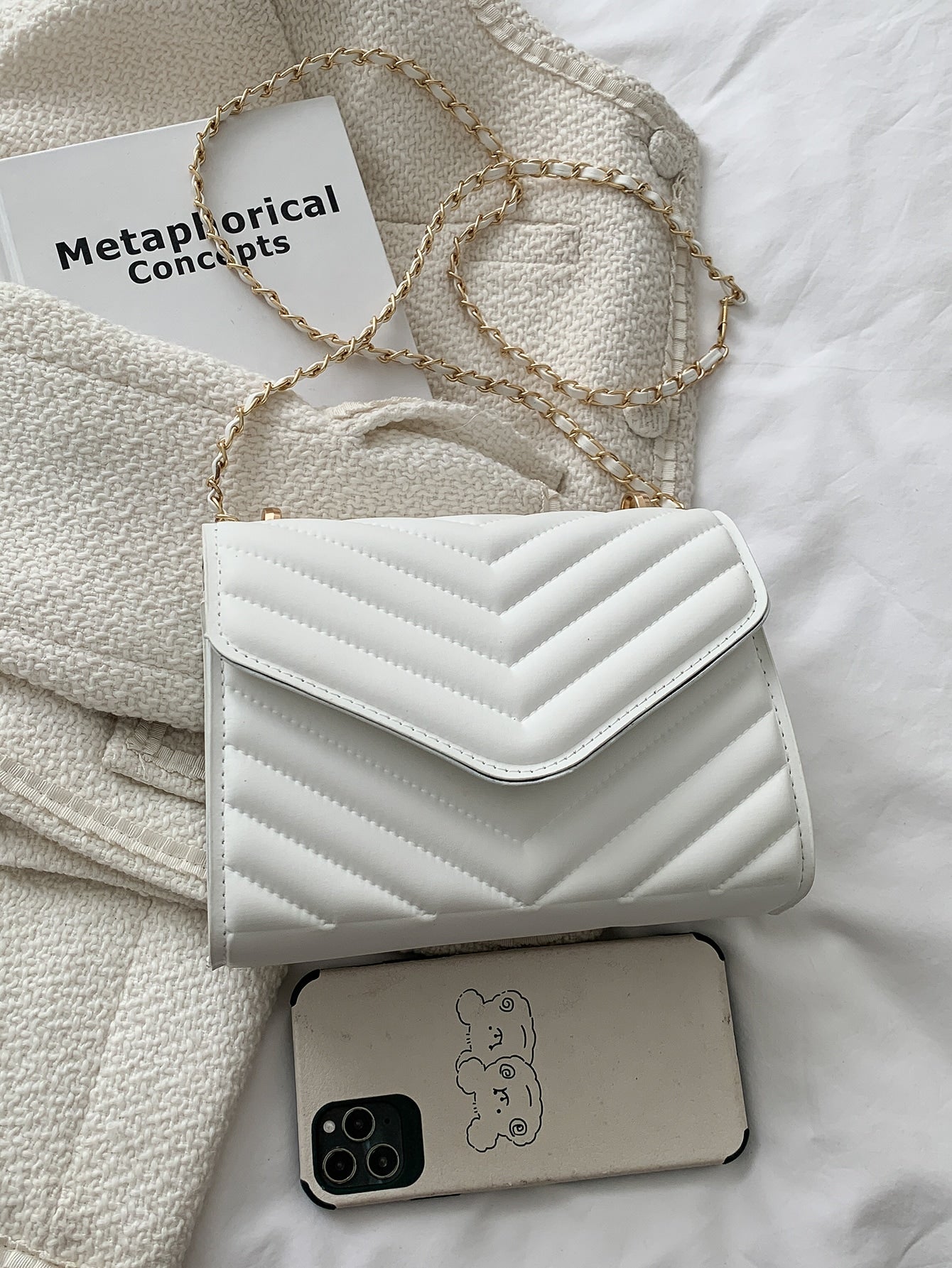 Chevron Pattern Chain Flap Square Bag - BloomBliss.com