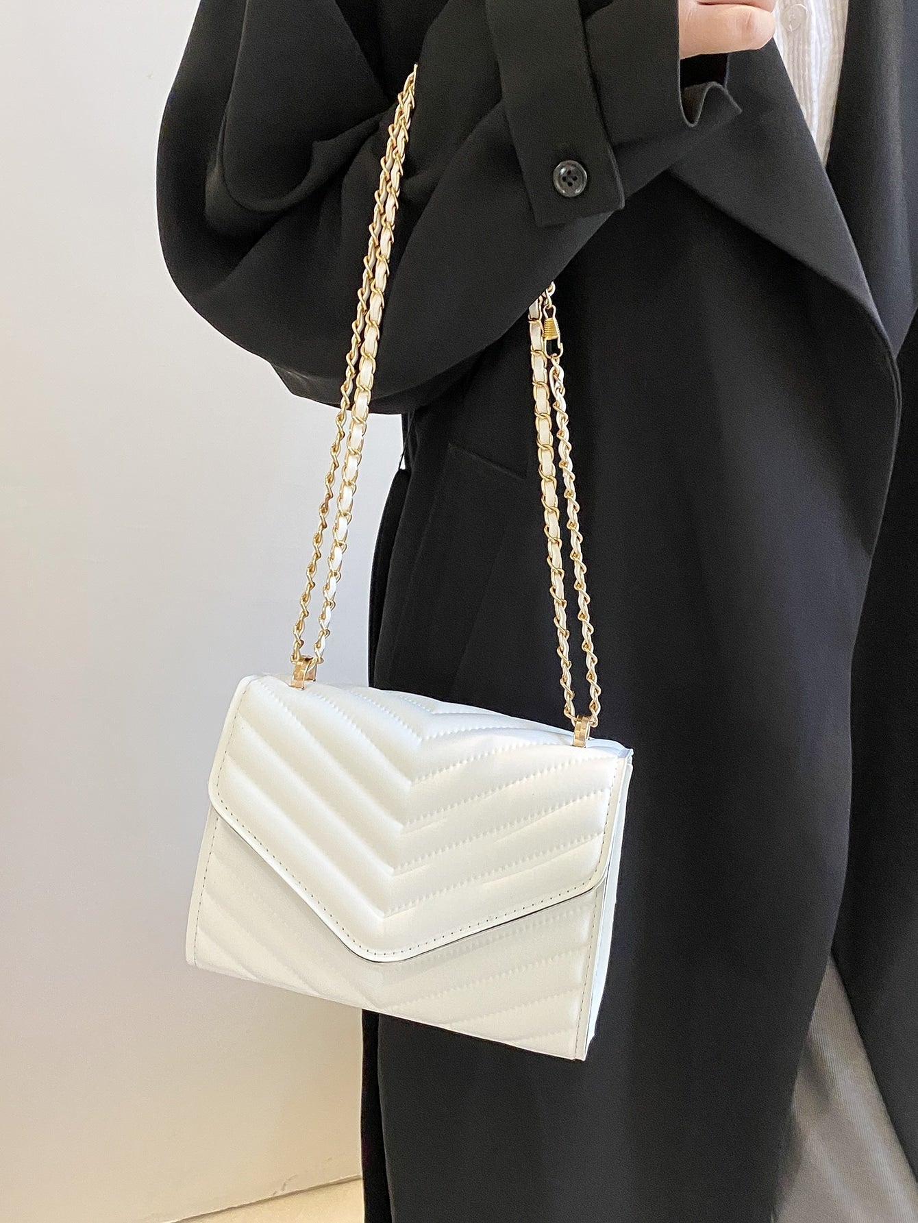 Chevron Pattern Chain Flap Square Bag - BloomBliss.com