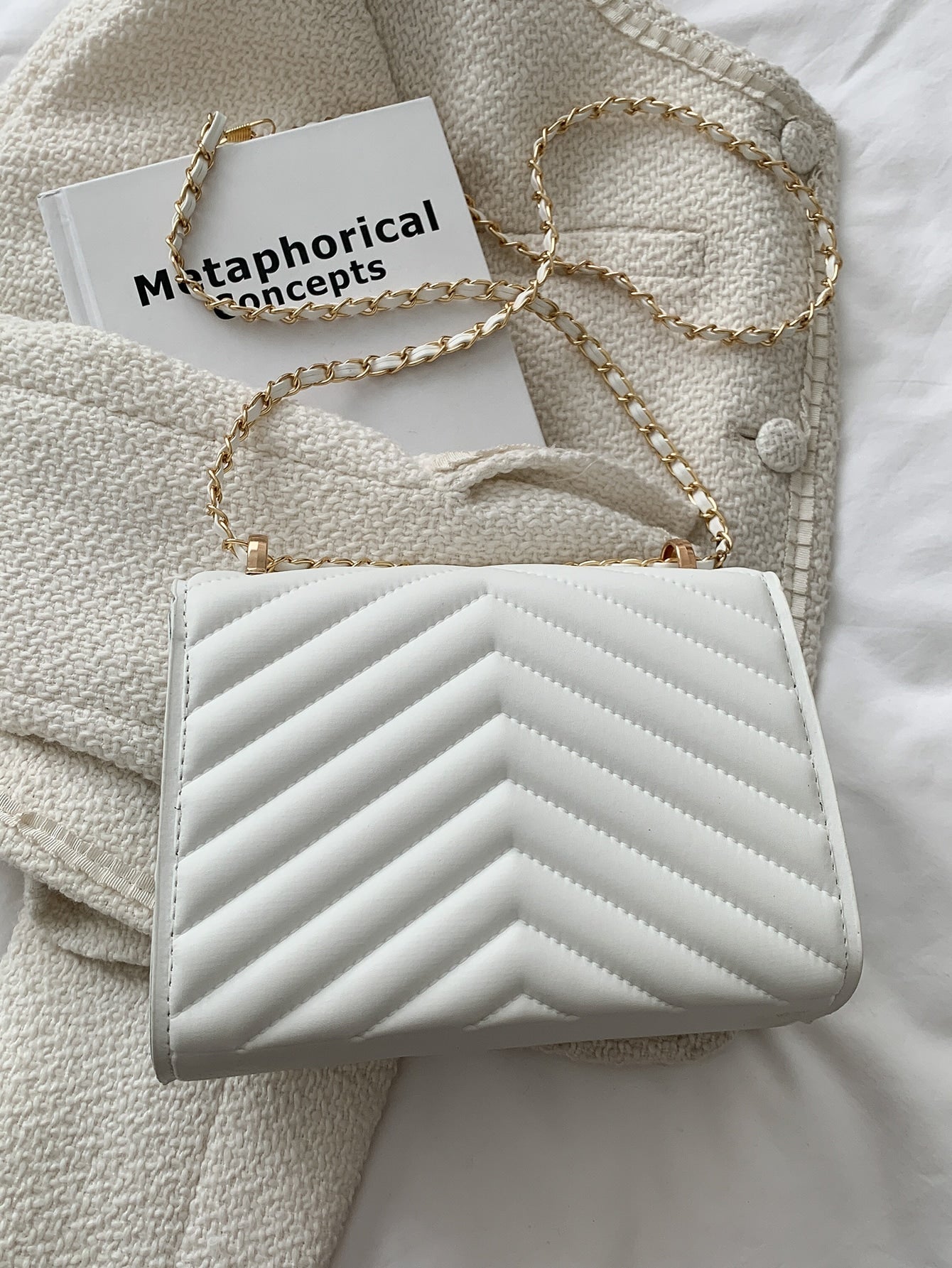 Chevron Pattern Chain Flap Square Bag - BloomBliss.com