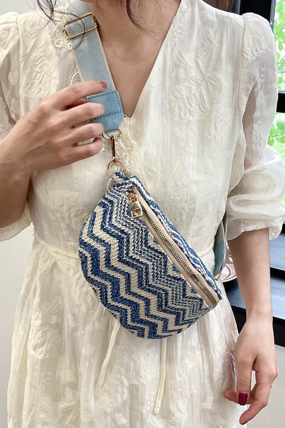 Chevron Straw Sling Bag - BloomBliss.com