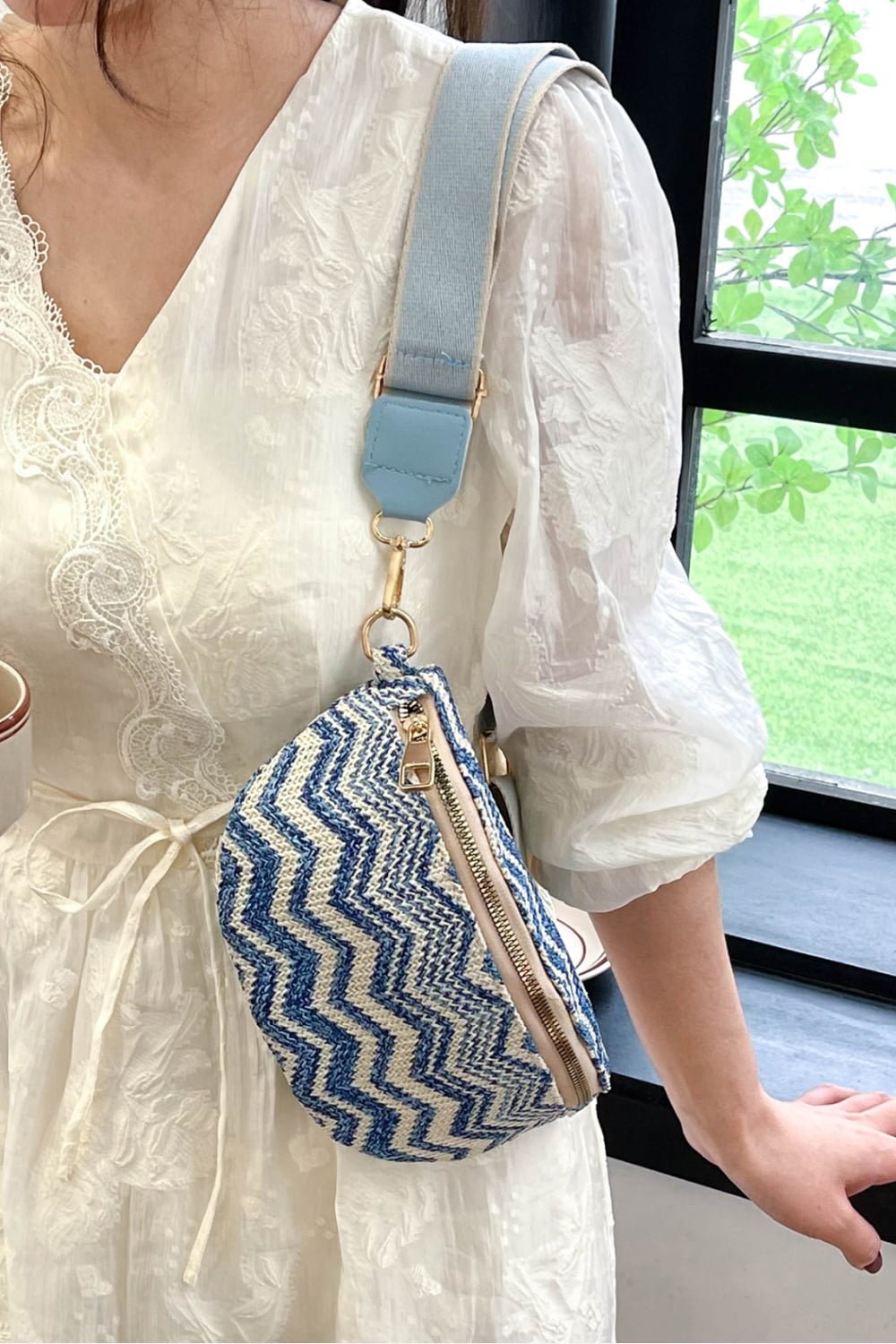 Chevron Straw Sling Bag - BloomBliss.com