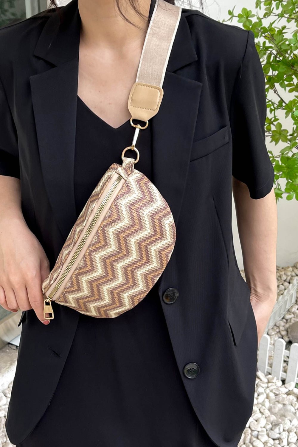 Chevron Straw Sling Bag - BloomBliss.com
