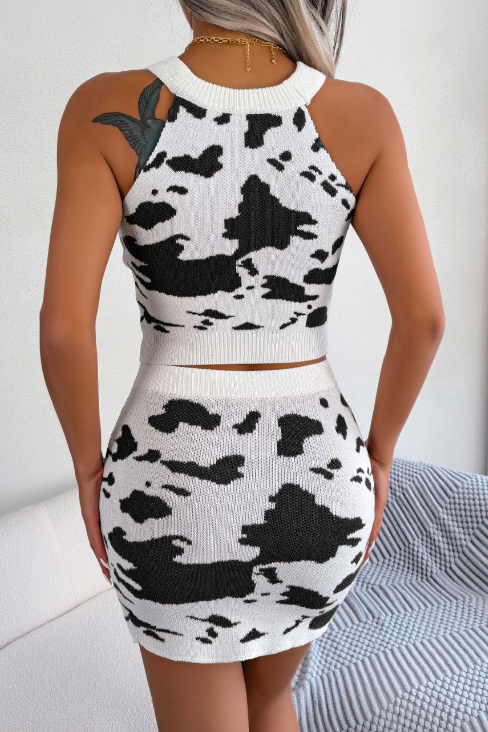 Contrast Sleeveless Knit Top and Mini Skirt Set - BloomBliss.com