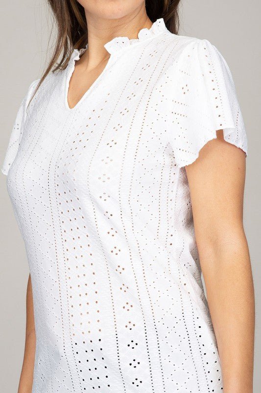 Embroidered eyelet blouse with ruffle - BloomBliss.com