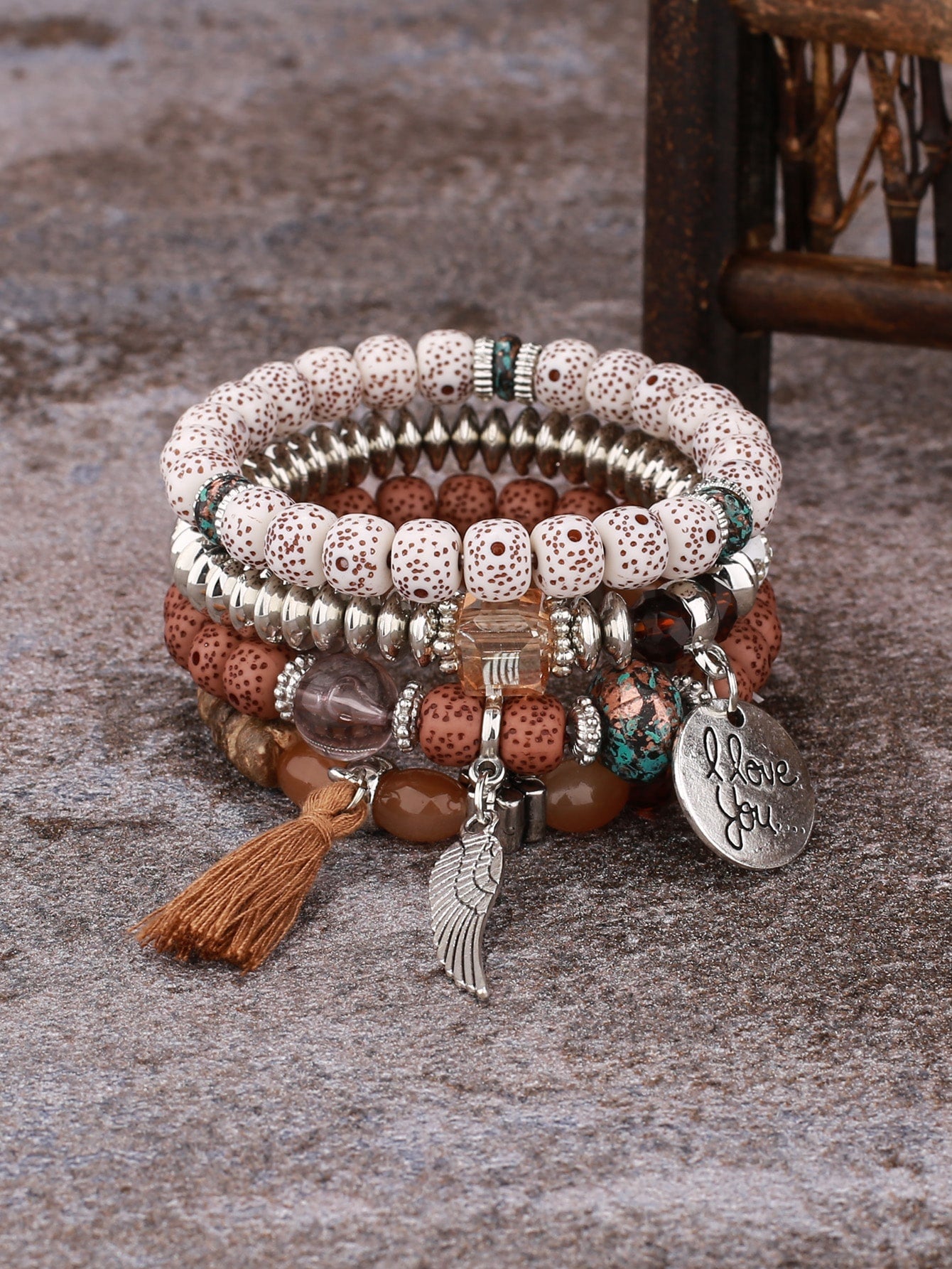 EMERY ROSE 4pcs Round Charm Beaded Bracelet - BloomBliss.com