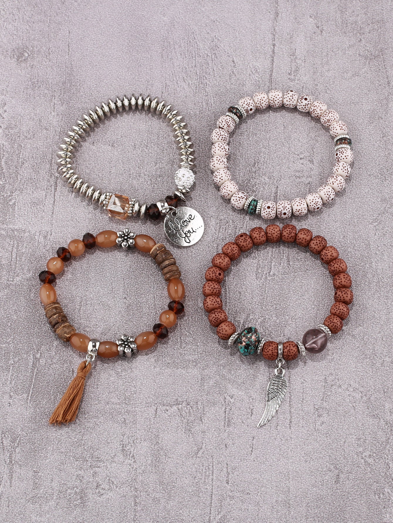 EMERY ROSE 4pcs Round Charm Beaded Bracelet - BloomBliss.com