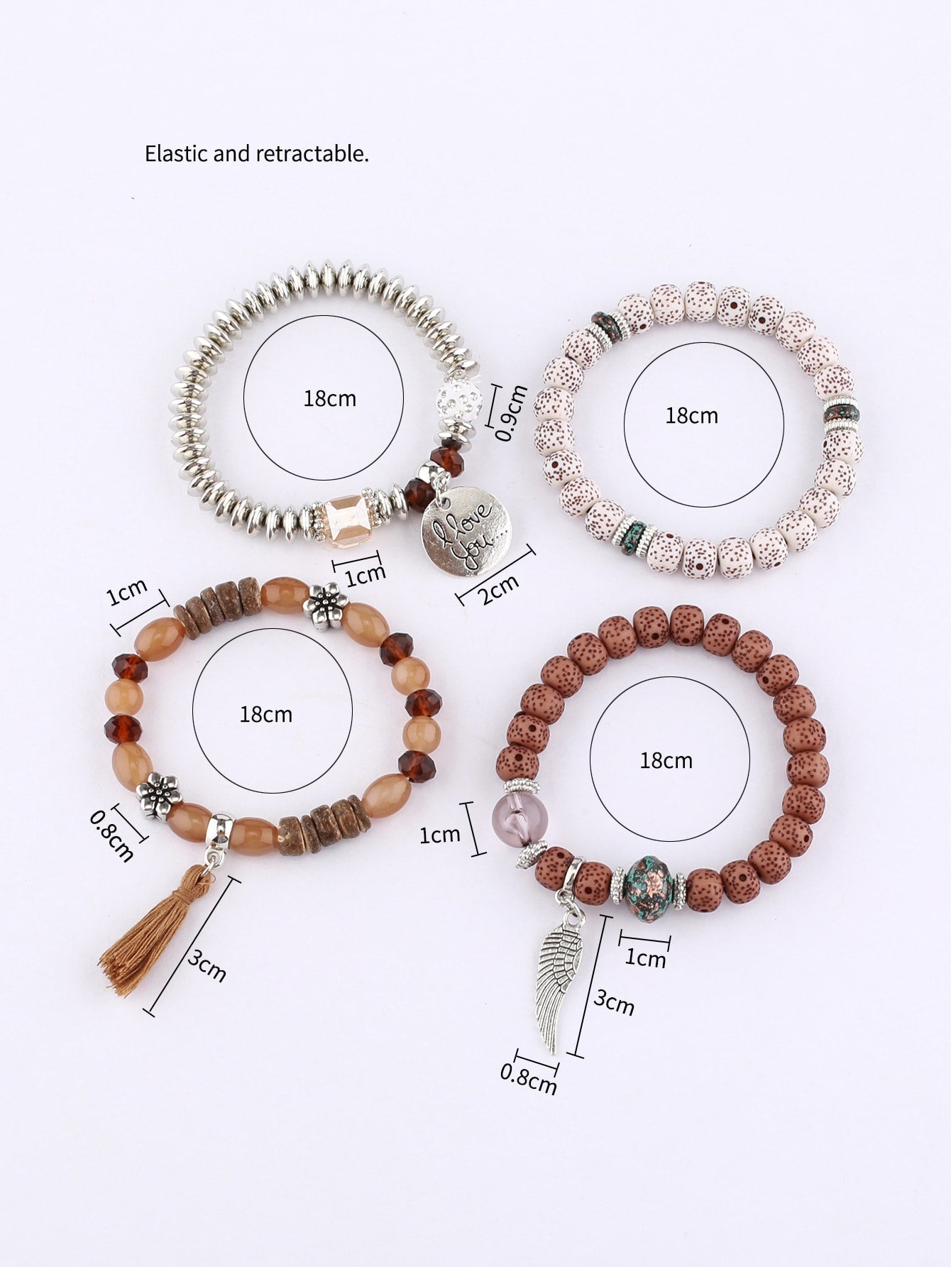 EMERY ROSE 4pcs Round Charm Beaded Bracelet - BloomBliss.com