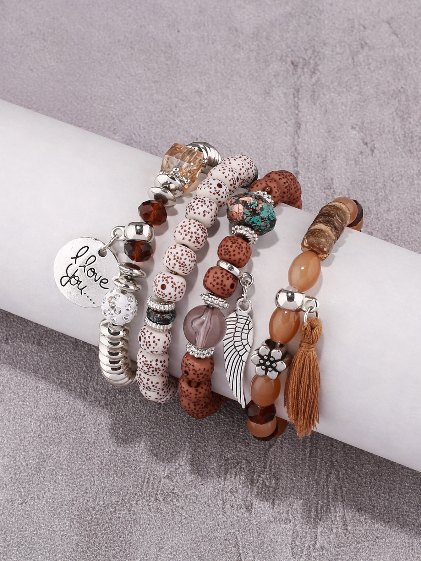 EMERY ROSE 4pcs Round Charm Beaded Bracelet - BloomBliss.com