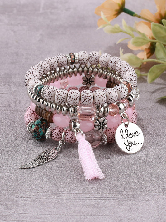 EMERY ROSE 4pcs Round Charm Beaded Bracelet - BloomBliss.com