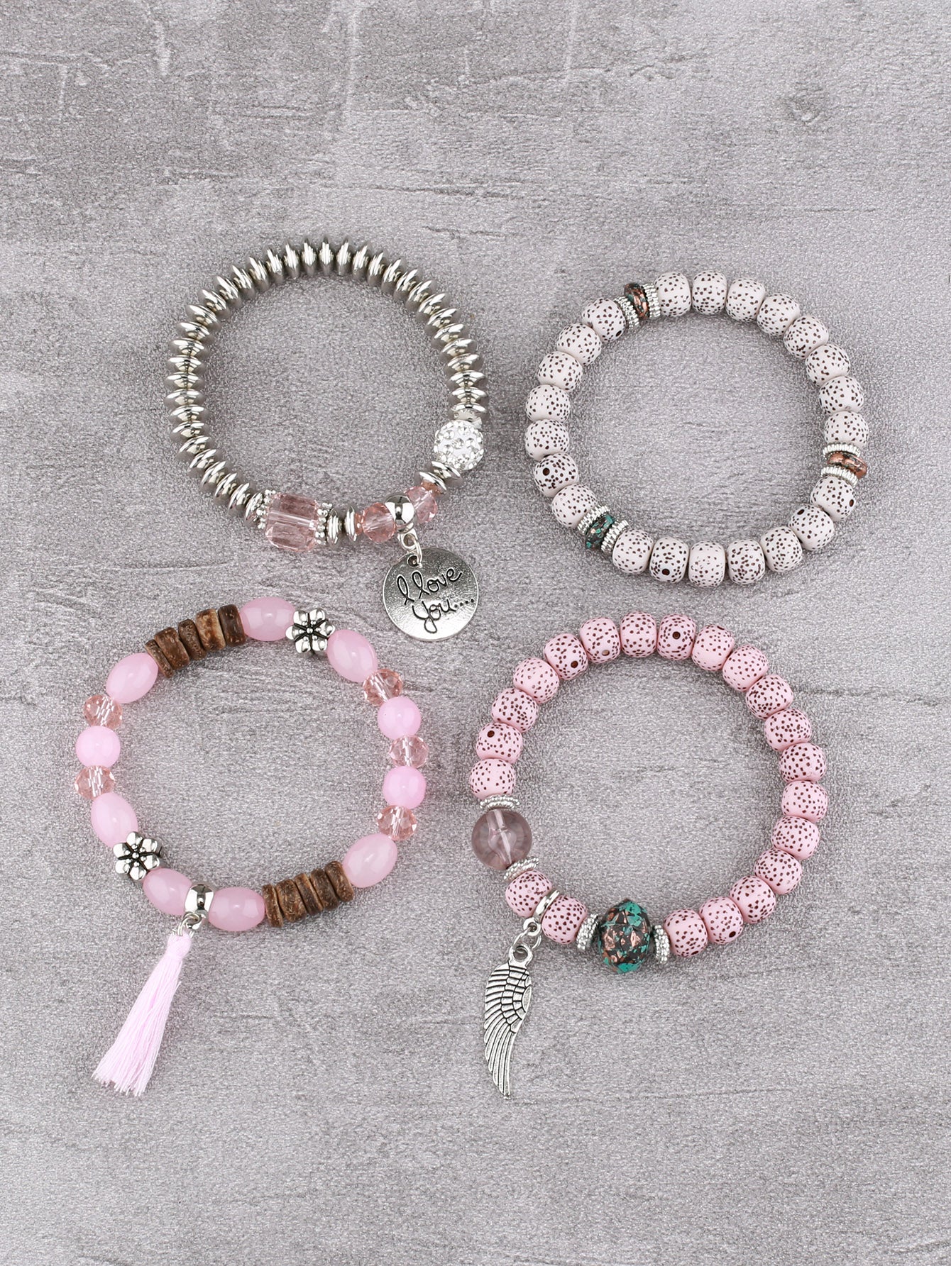 EMERY ROSE 4pcs Round Charm Beaded Bracelet - BloomBliss.com