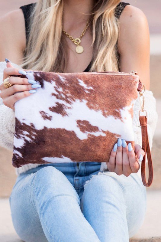 Faux Fur Cow Animal Print Clutch - BloomBliss.com