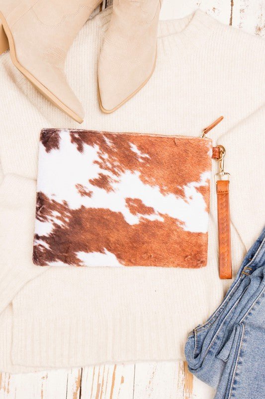 Faux Fur Cow Animal Print Clutch - BloomBliss.com
