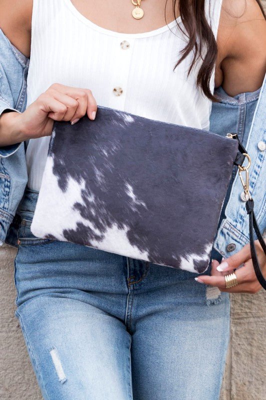 Faux Fur Cow Animal Print Clutch - BloomBliss.com