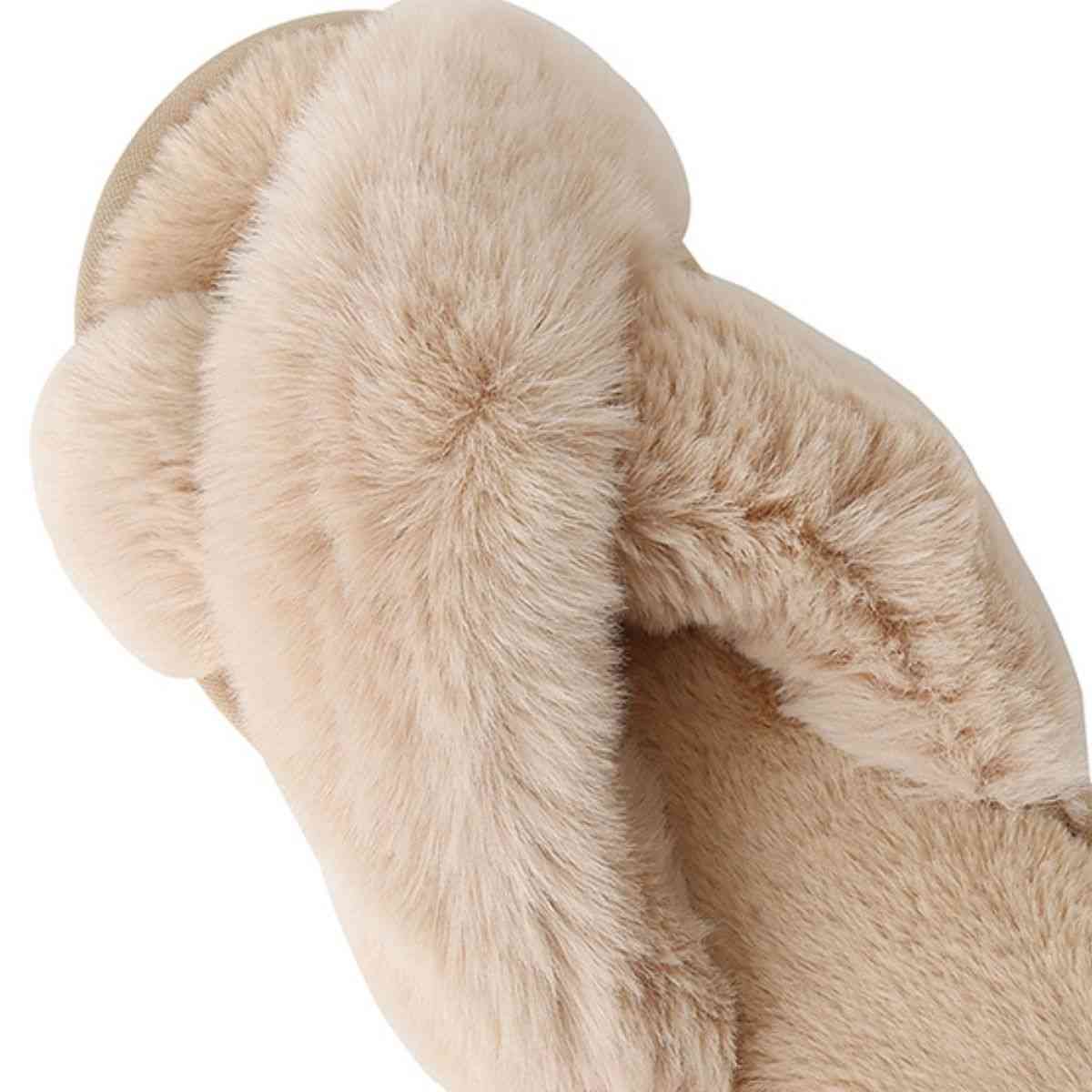 Faux Fur Crisscross Strap Slippers - BloomBliss.com