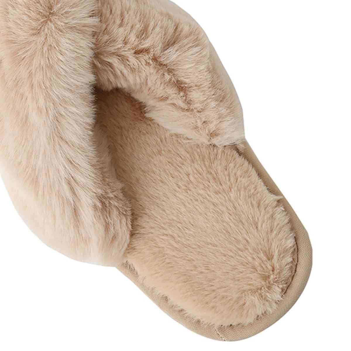 Faux Fur Crisscross Strap Slippers - BloomBliss.com
