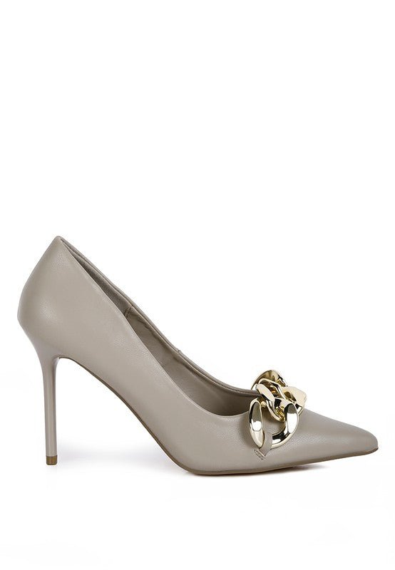 Fontana Grey Chain Detail High Heeled Sandals - BloomBliss.com