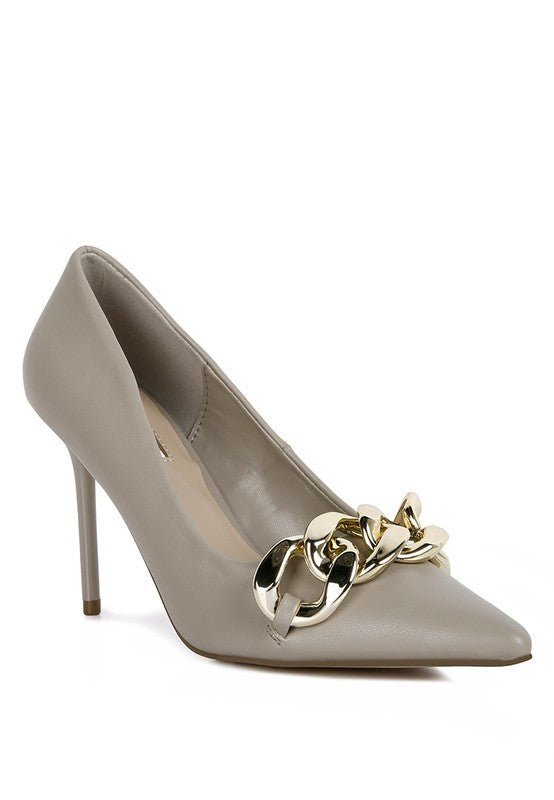 Fontana Grey Chain Detail High Heeled Sandals - BloomBliss.com