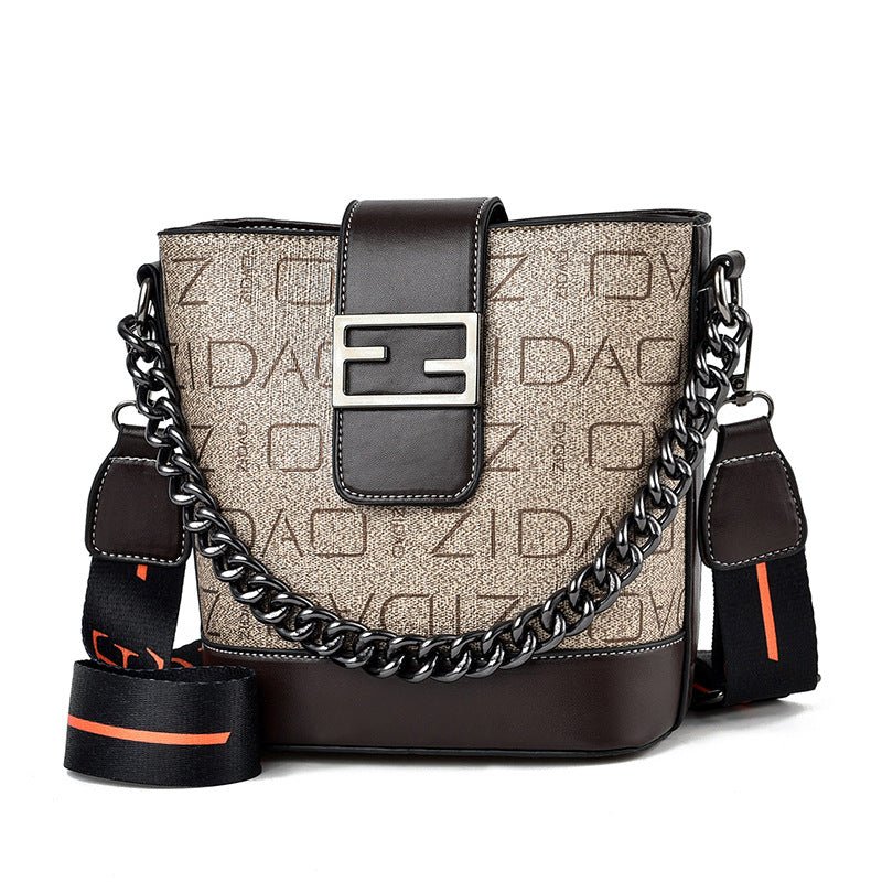 Graphic Chain Handle Bucket Bag - BloomBliss.com