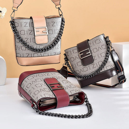 Graphic Chain Handle Bucket Bag - BloomBliss.com