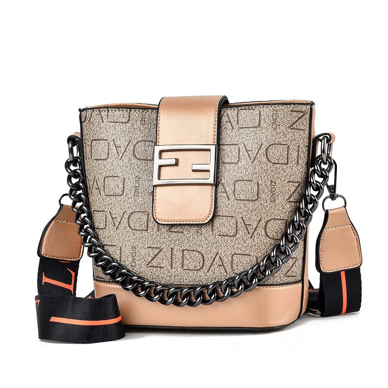 Graphic Chain Handle Bucket Bag - BloomBliss.com