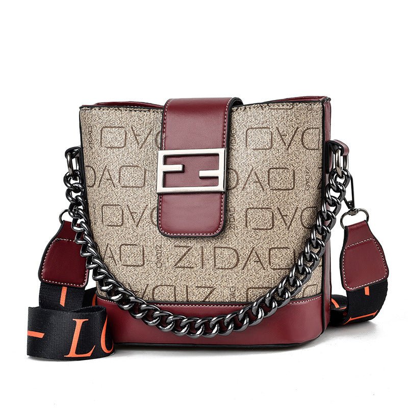 Graphic Chain Handle Bucket Bag - BloomBliss.com