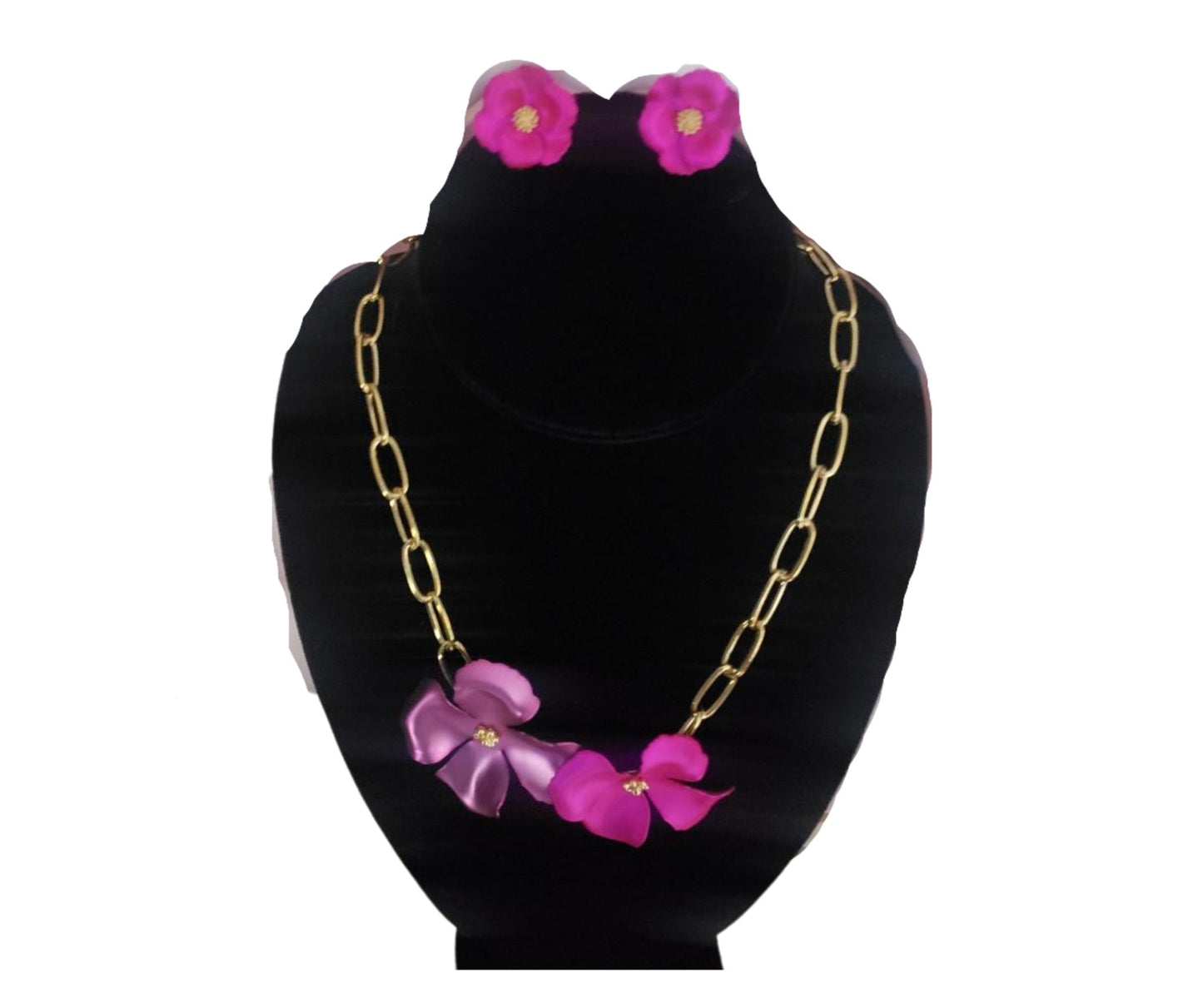 Hot Pink Metallic Earrings & Flower Necklace Set - BloomBliss.com