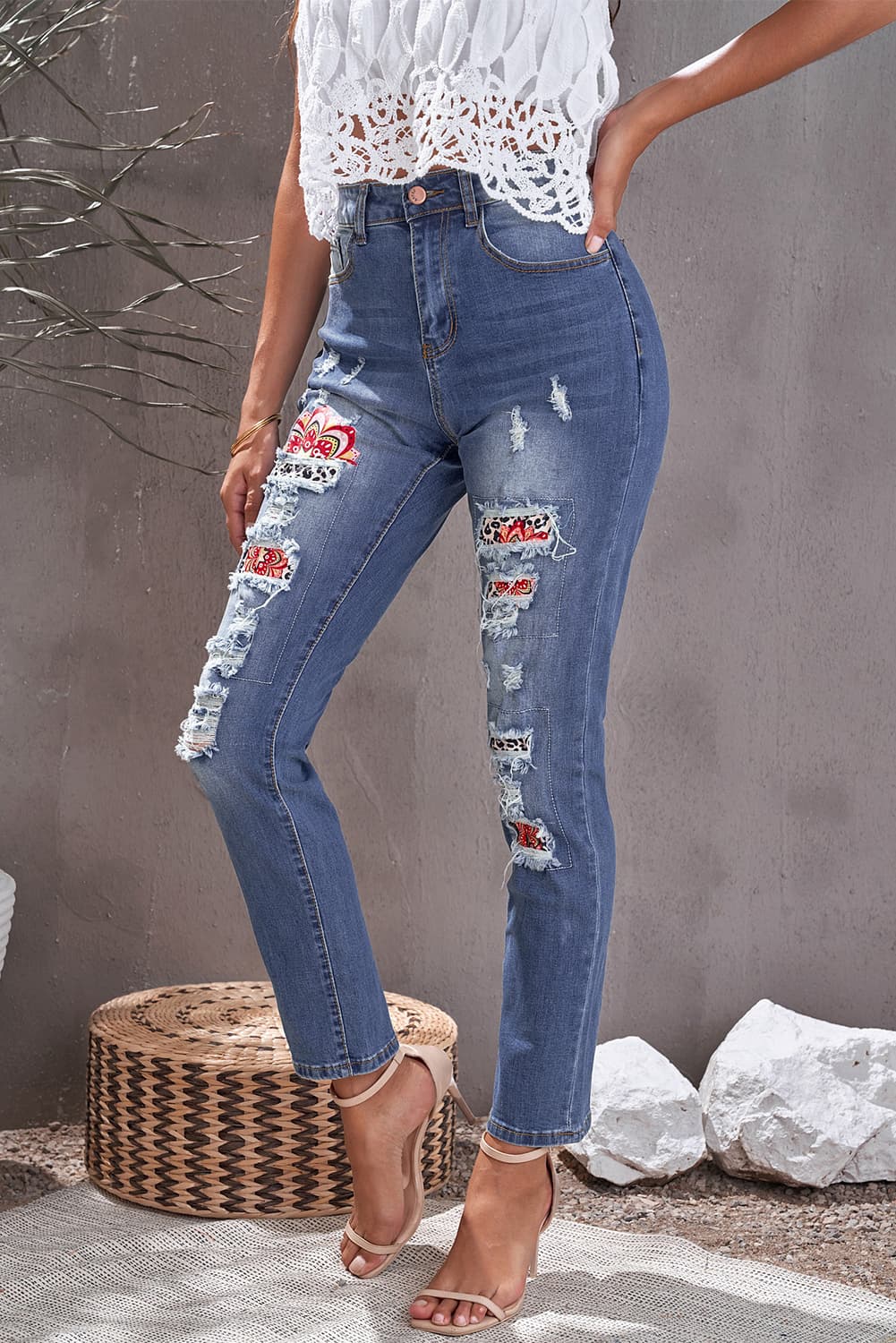 Leopard Patch Ankle-Length Jeans - BloomBliss.com