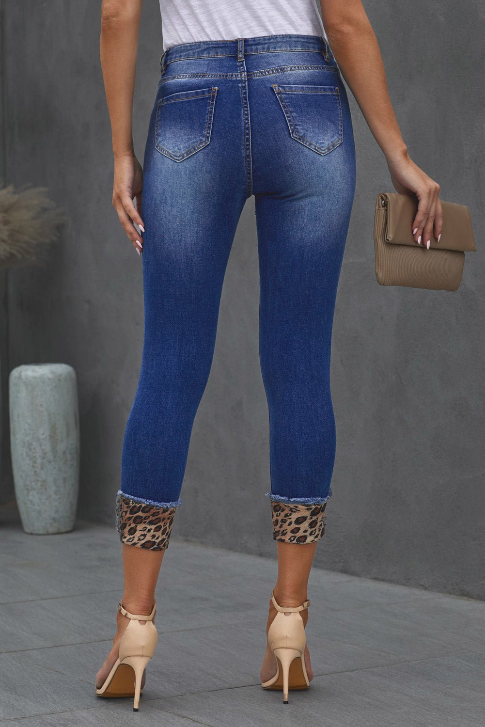 Leopard Patch Distressed Cropped Jeans - BloomBliss.com