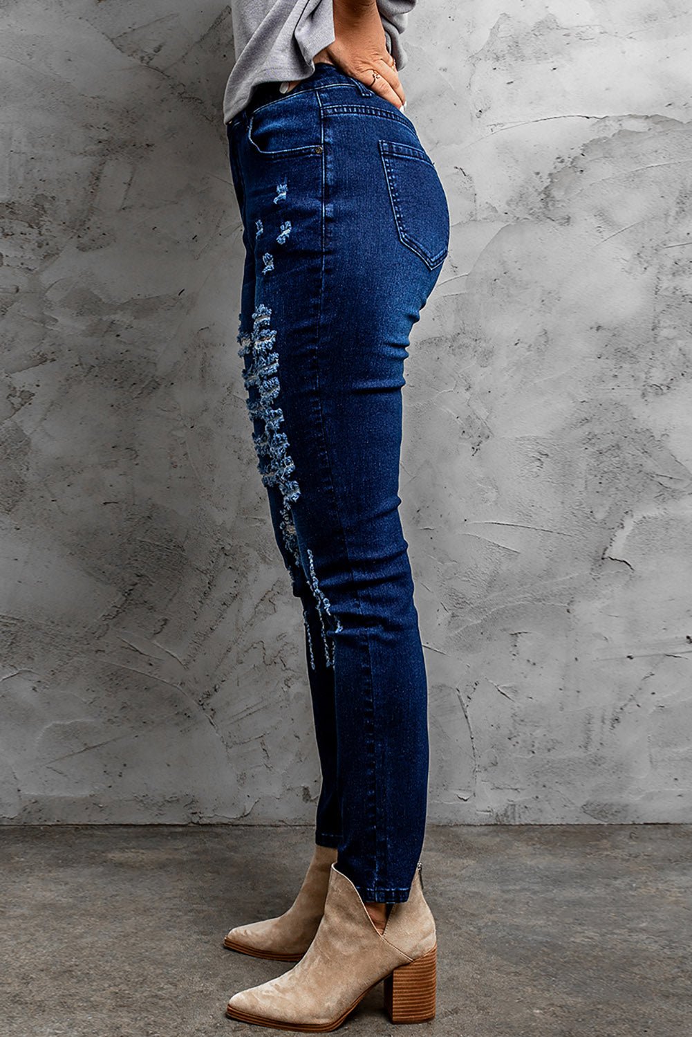 Mid-Rise Waist Distressed Skinny Jeans - BloomBliss.com
