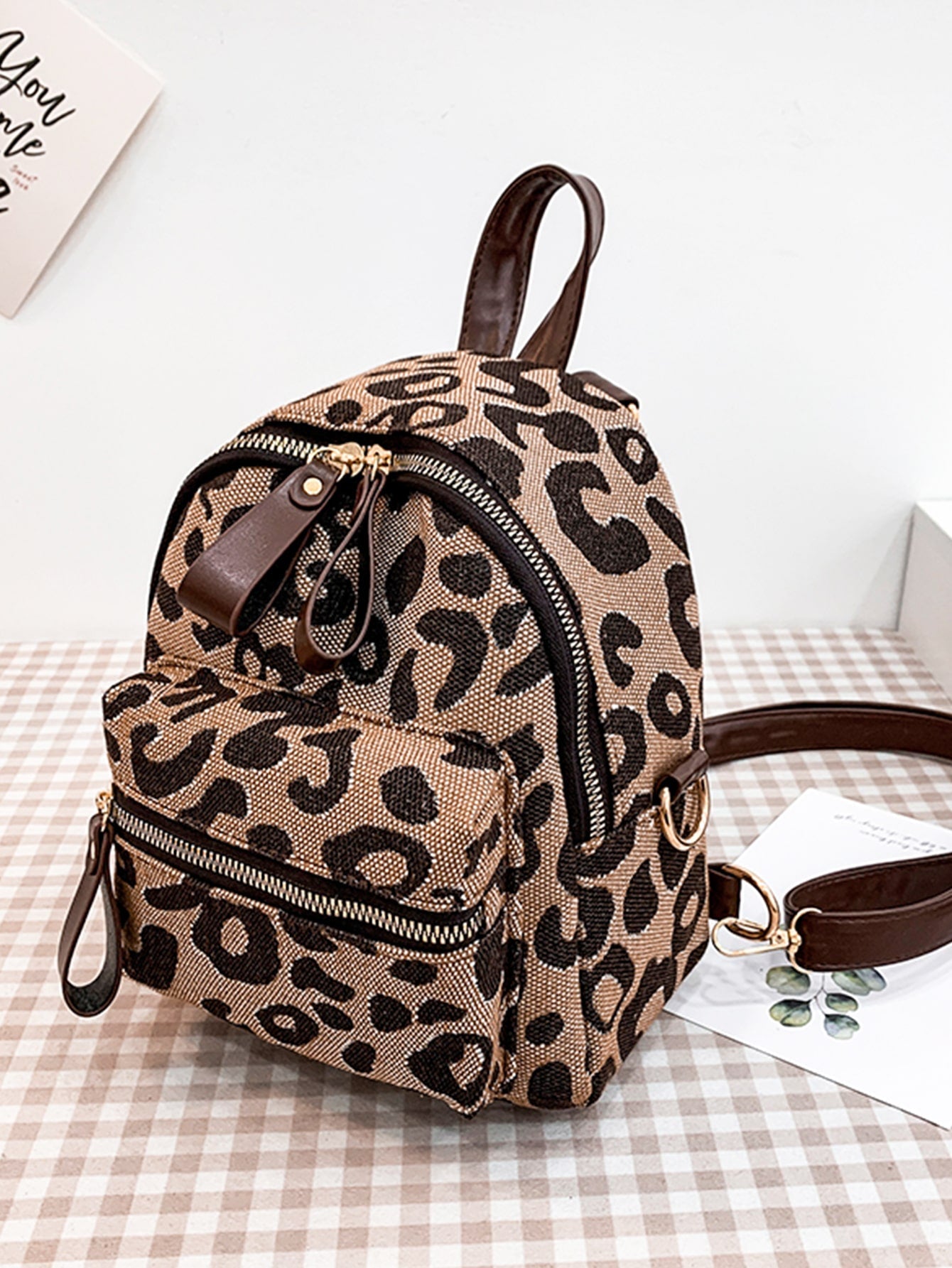 Mini Leopard Print Double Zipper Backpack - BloomBliss.com