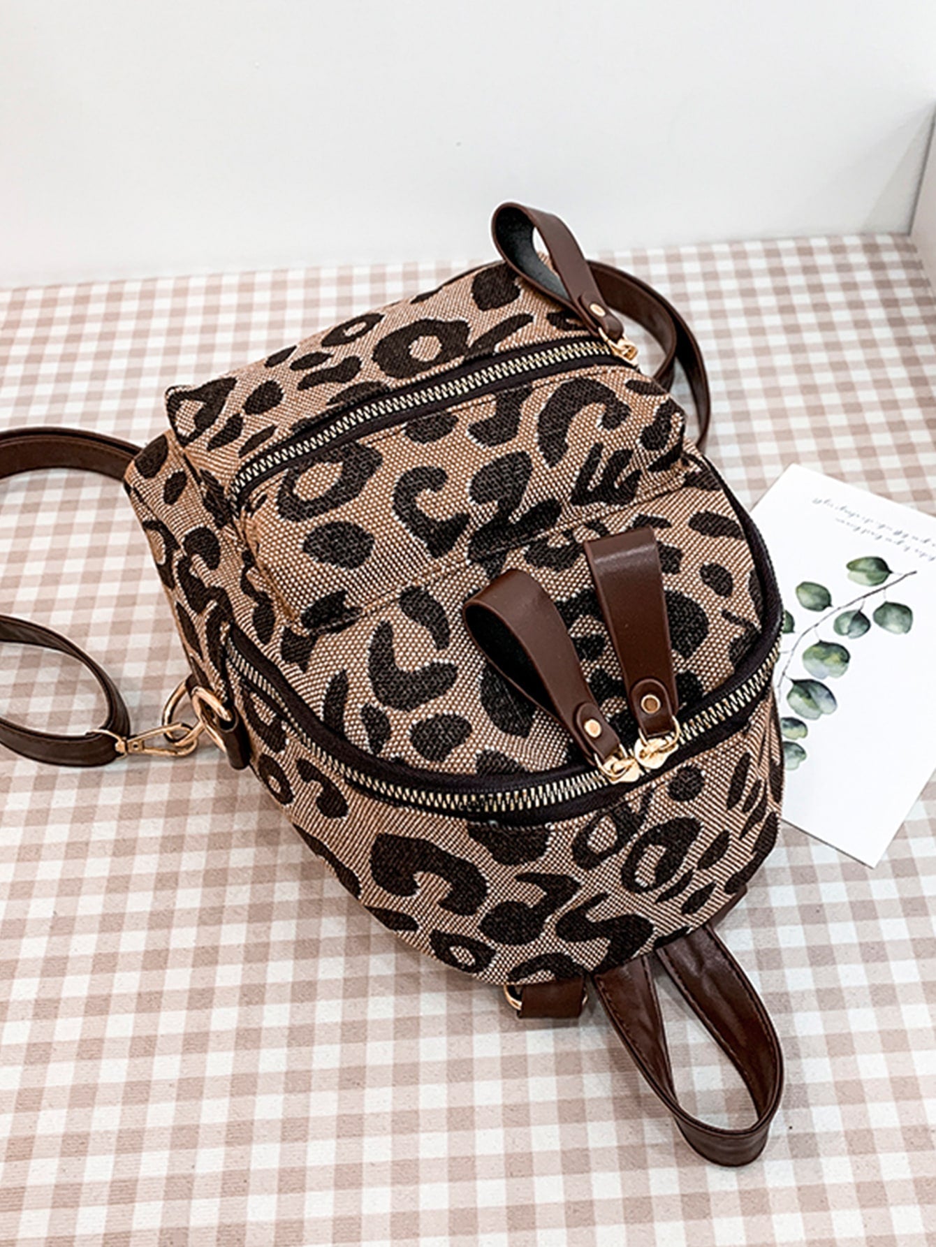Mini Leopard Print Double Zipper Backpack - BloomBliss.com