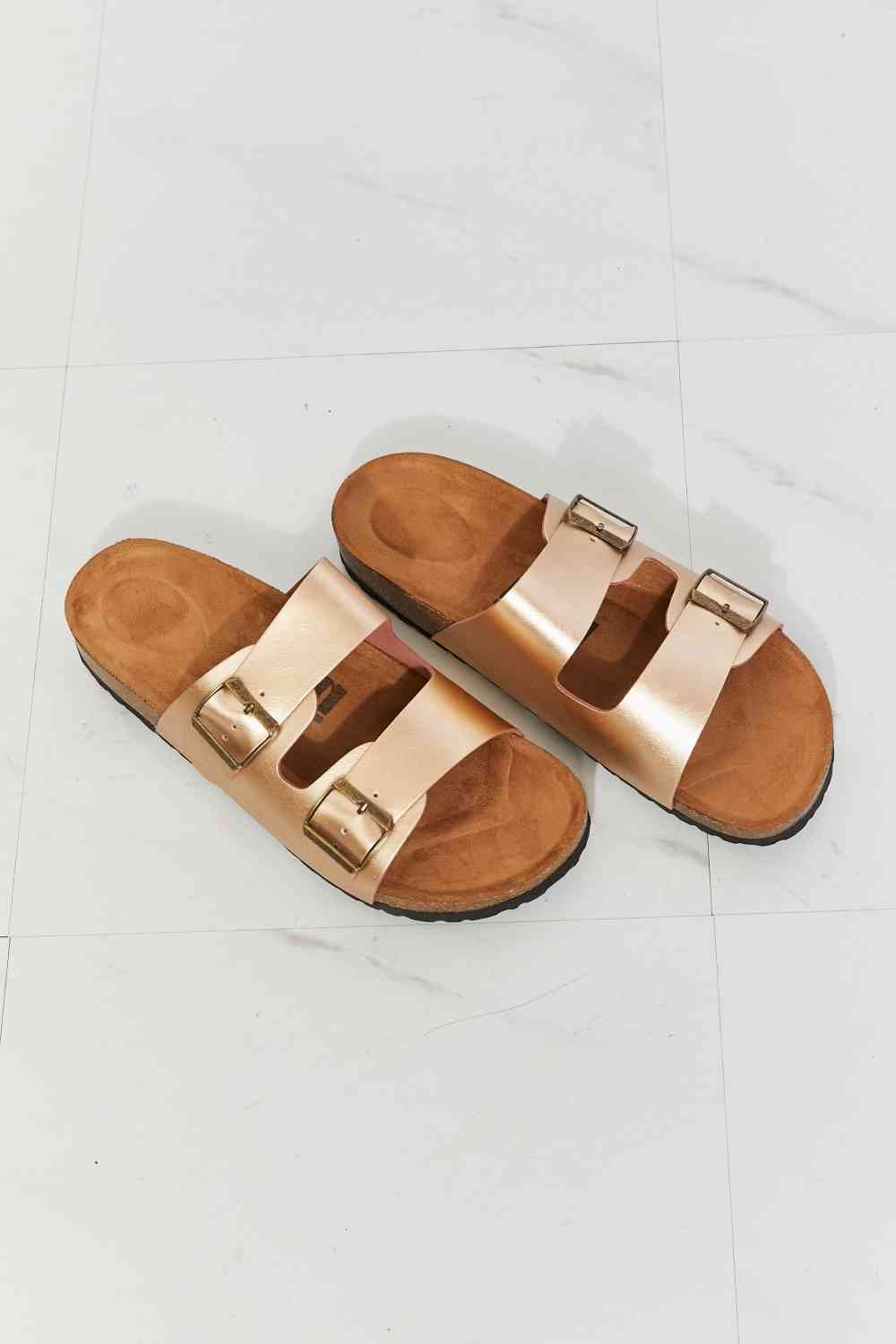 MMShoes Best Life Double-Banded Slide Sandal in Gold - BloomBliss.com