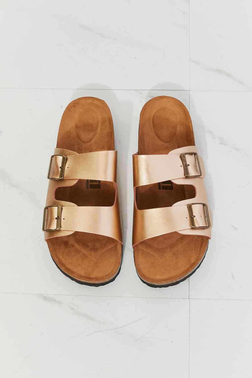 MMShoes Best Life Double-Banded Slide Sandal in Gold - BloomBliss.com