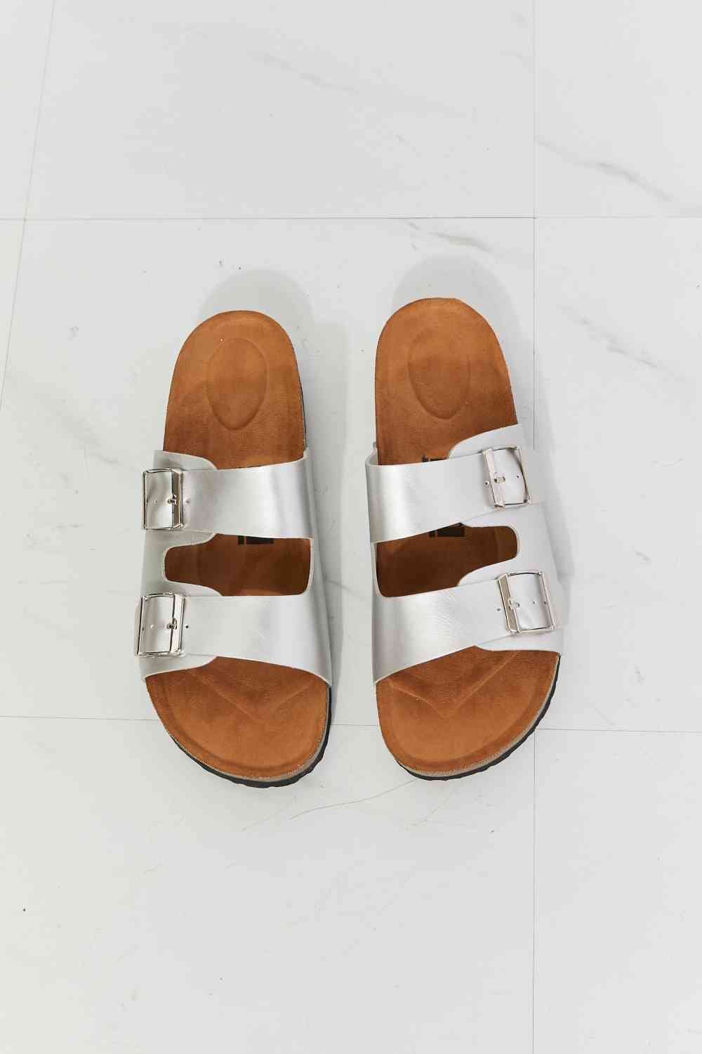 MMShoes Best Life Double-Banded Slide Sandal in Silver - BloomBliss.com