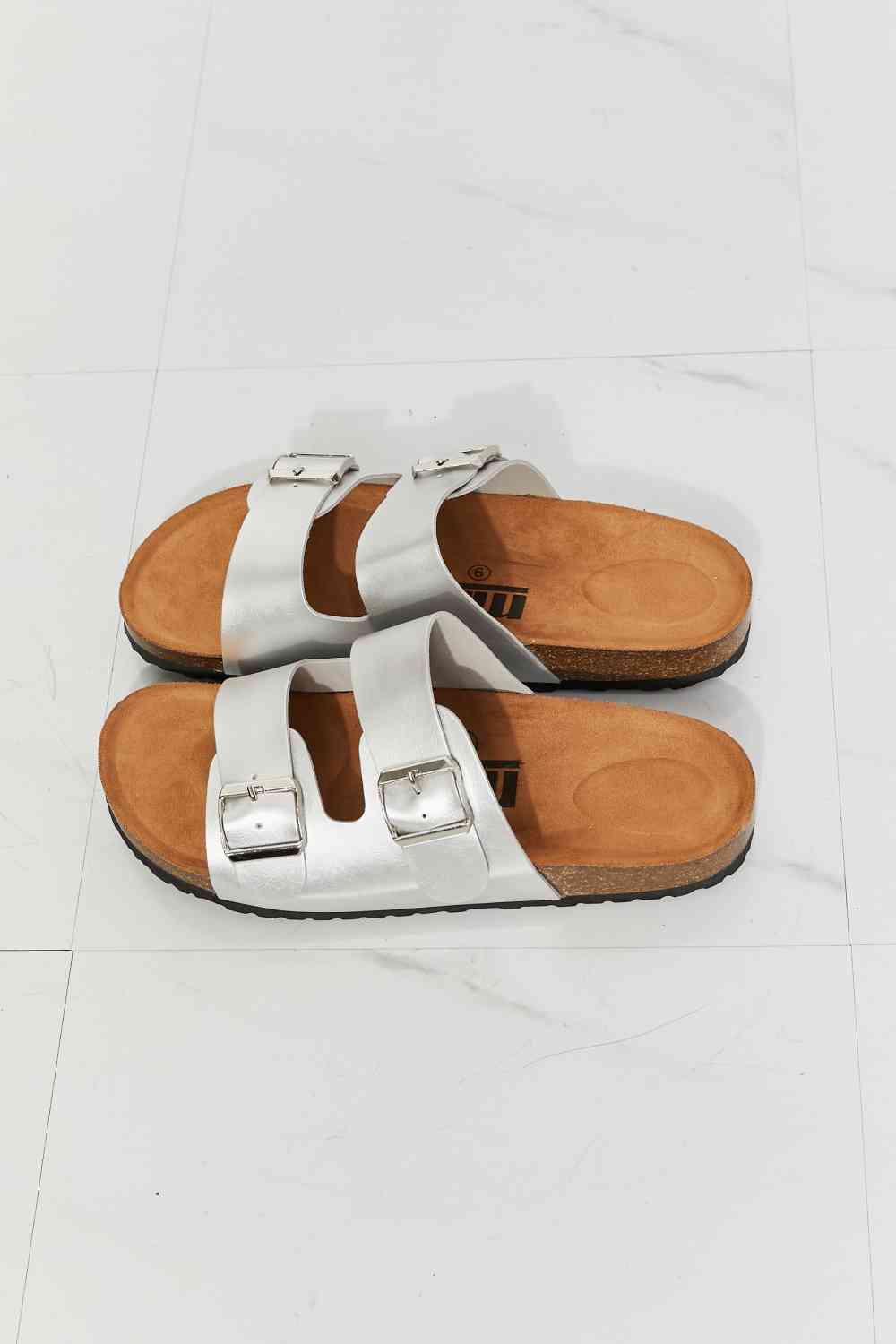 MMShoes Best Life Double-Banded Slide Sandal in Silver - BloomBliss.com