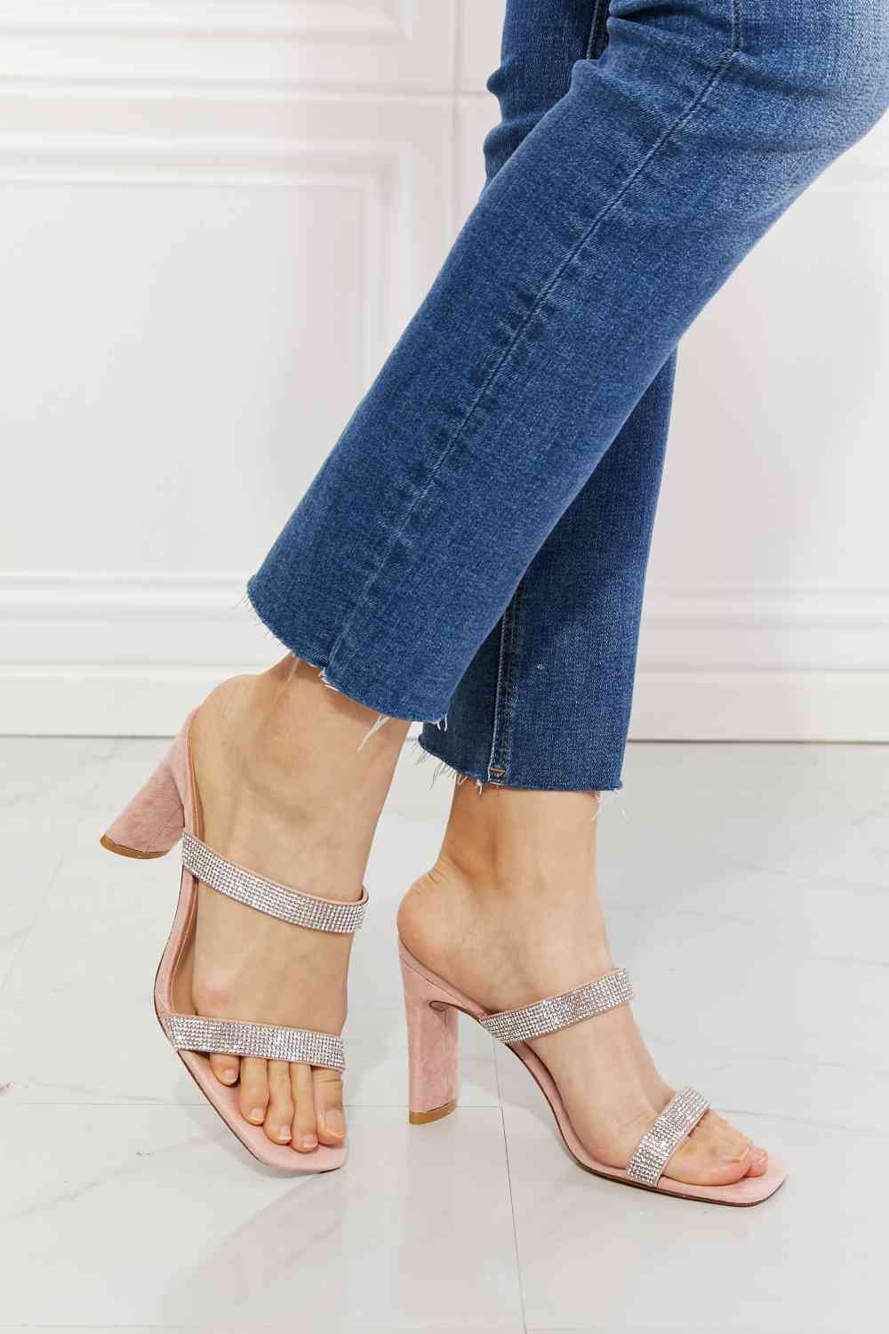 MMShoes Leave A Little Sparkle Rhinestone Block Heel Sandal in Pink - BloomBliss.com