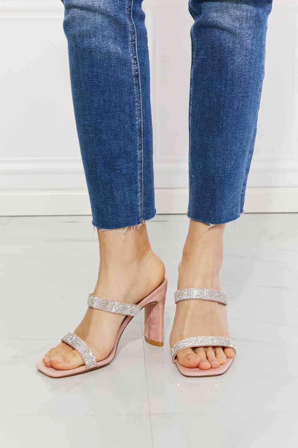 MMShoes Leave A Little Sparkle Rhinestone Block Heel Sandal in Pink - BloomBliss.com